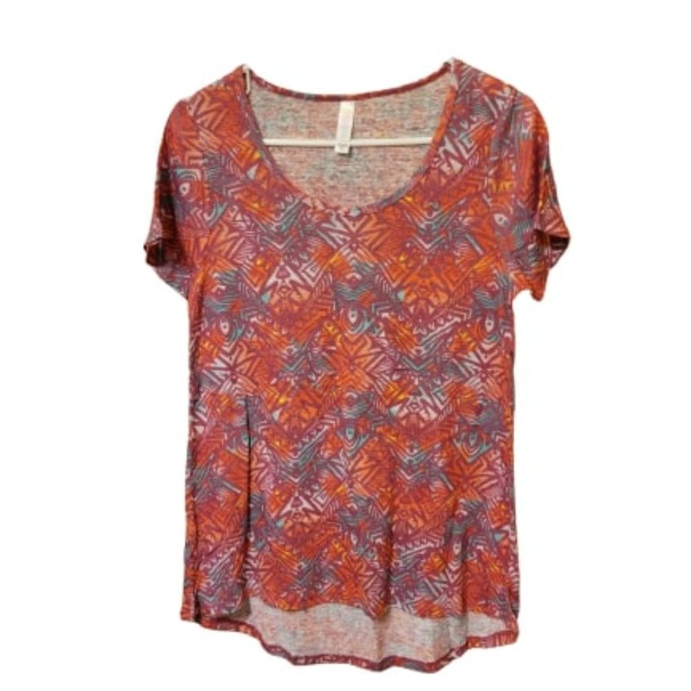 LuLaRoe Pink, Purple, Turquoise, Orange Abstract Pattern Classic T Shirt Size XS